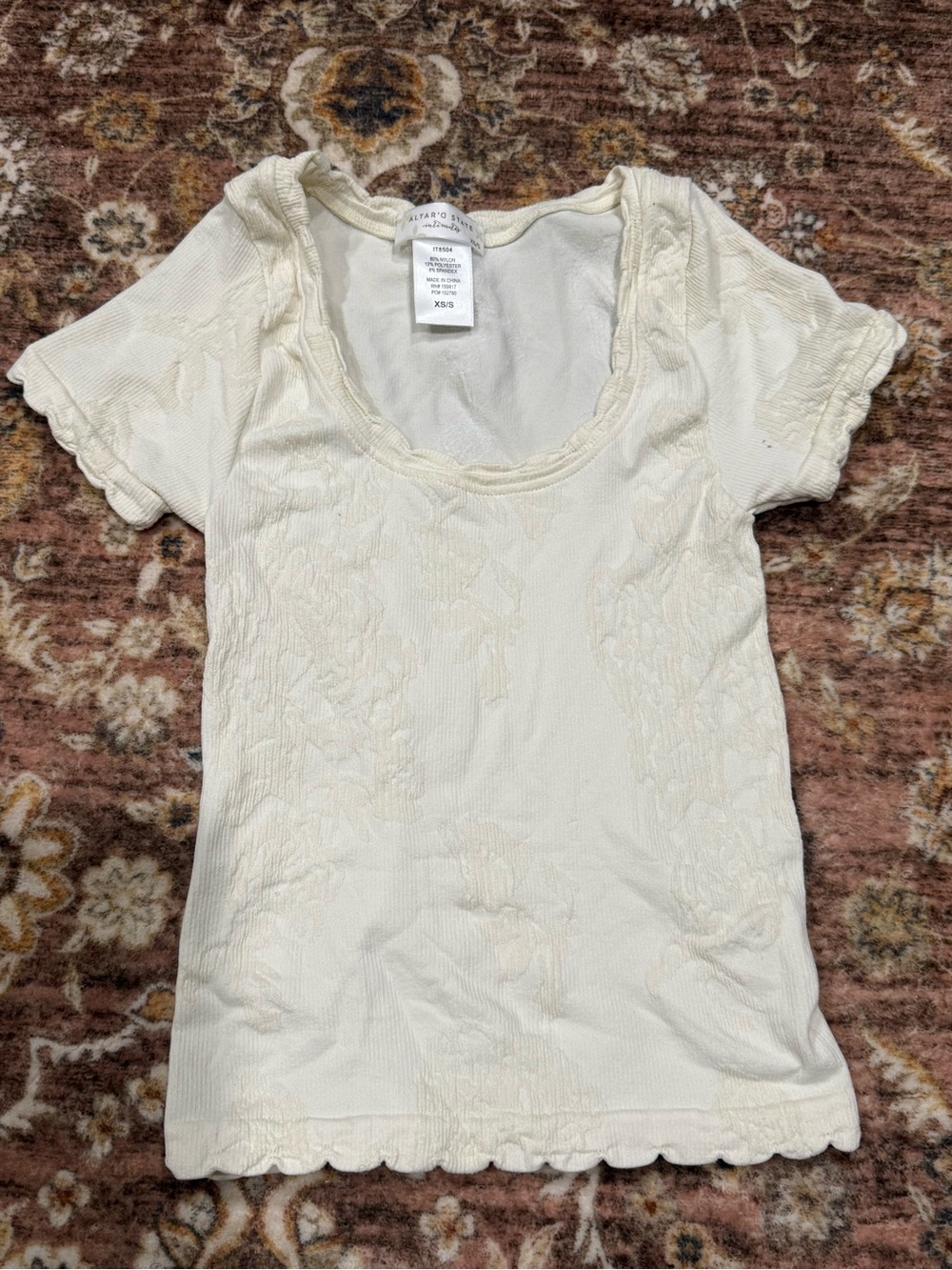 Altar'd State Cream Scoop Neck Short Sleeve Top